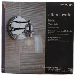 allen+roth Eden Chrome Finish Mid-Century Vanity Light, Clear Seeded Shade (F3)